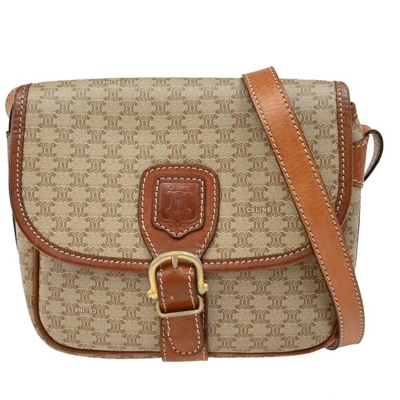 CELINE Logo Macadam Pattern Shoulder Tote Bag PVC Leather Brown GHW 30KA807 - Picture 1 of 15
